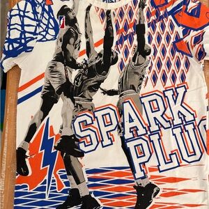 Post Game basketball Graphic Short Sleeve Tee - White/Blue/Orange LARGE (L)